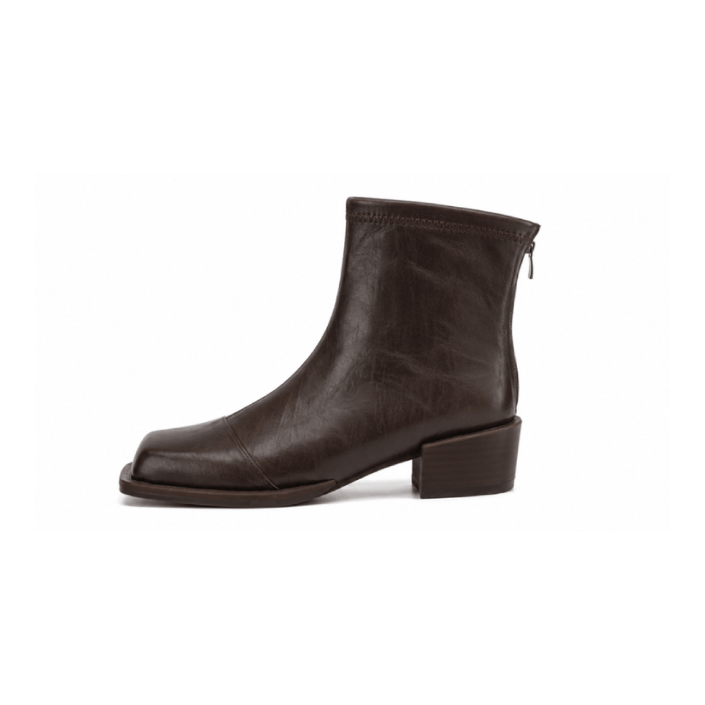 Women’s Top-Grain Leather Square Toe Ankle Boots - Lateral Side View