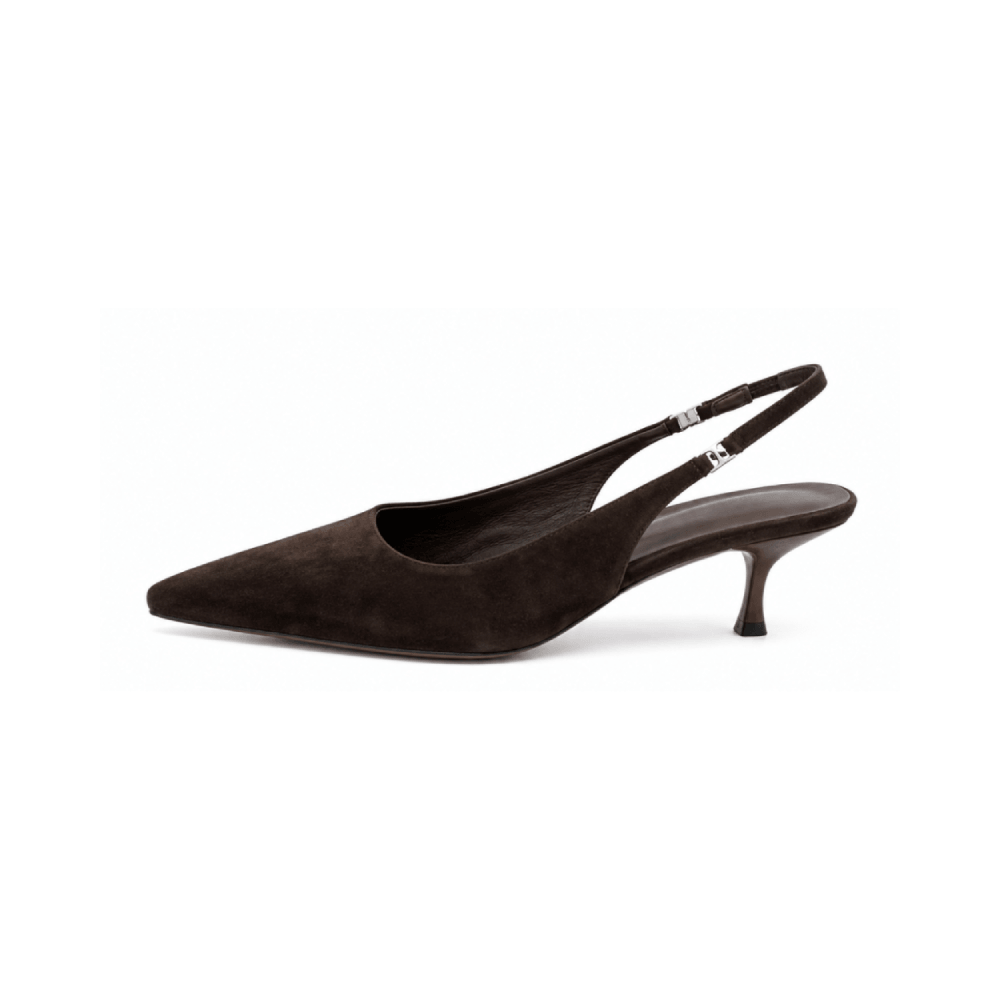 Custom Women's Suede Slingback Pointed Toe Heels - Lateral Side View