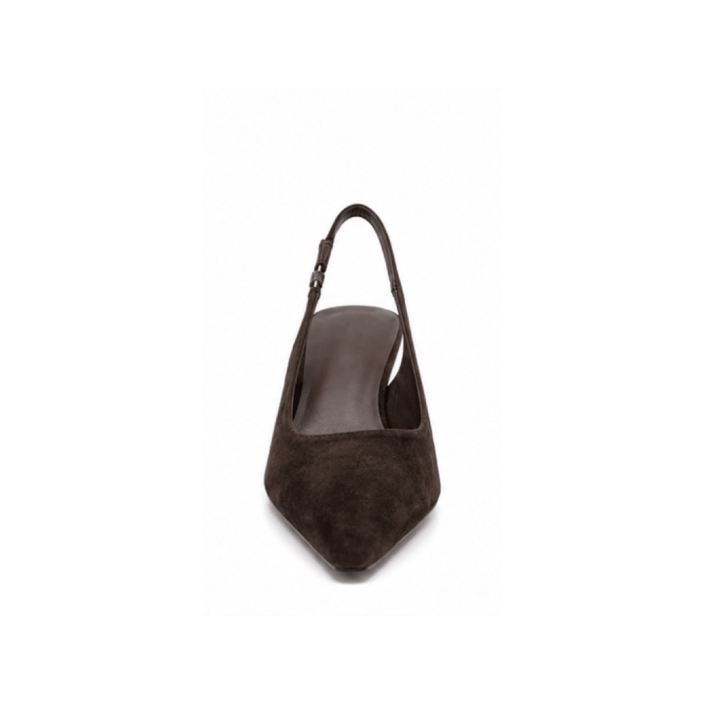 Custom Women's Suede Slingback Pointed Toe Heels - Front Toe View