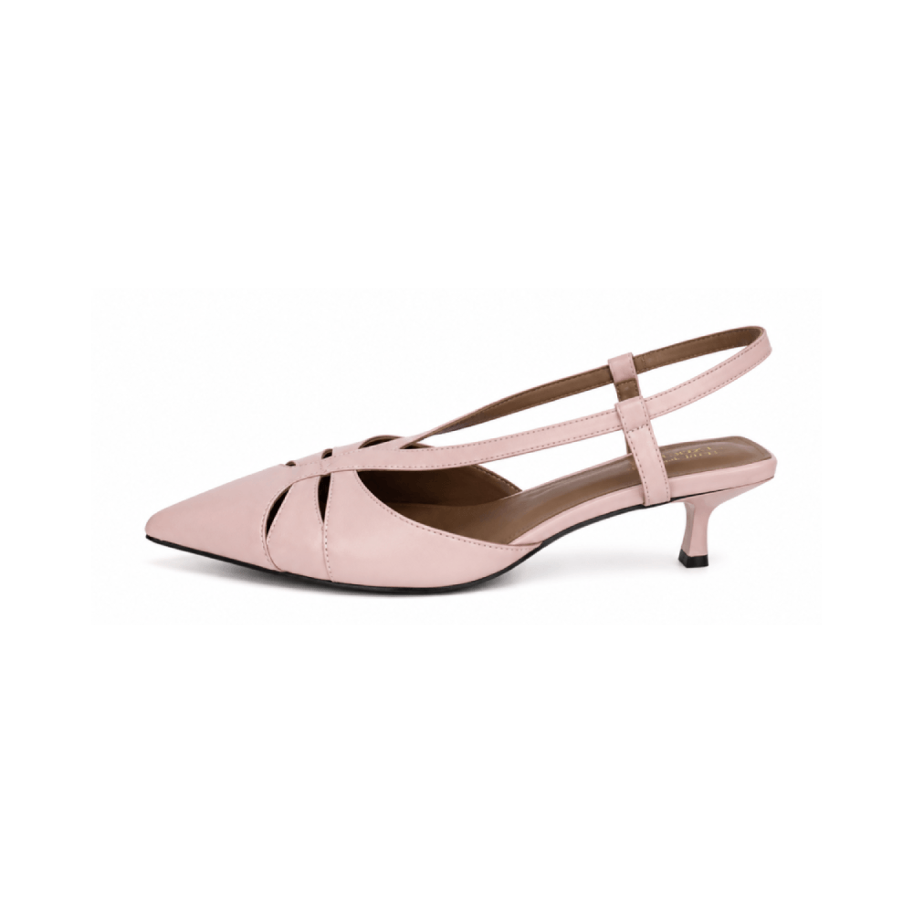 Luxury Pointed Toe Slingback Kitten Heel Pumps - Lateral Side View