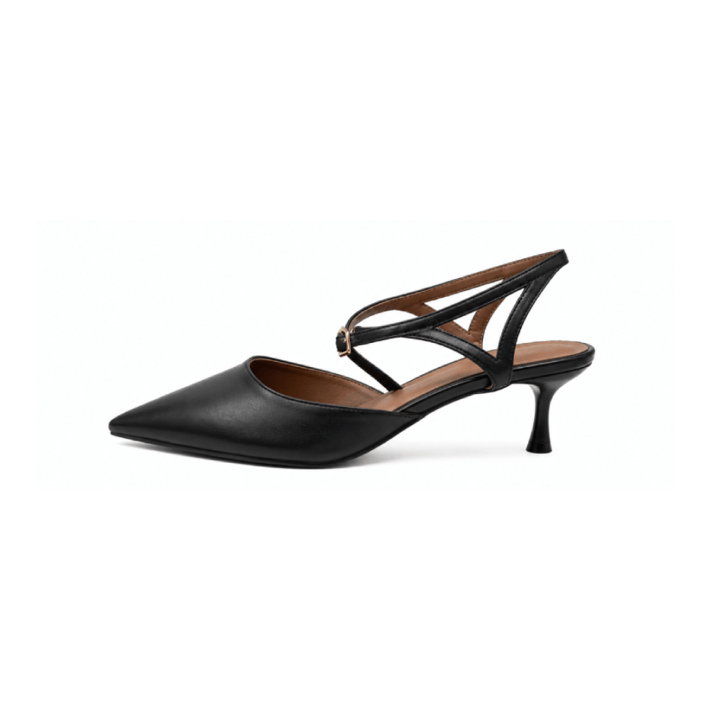 Custom Genuine Leather Pointed Toe Strappy Kitten Heels - Lateral Side View