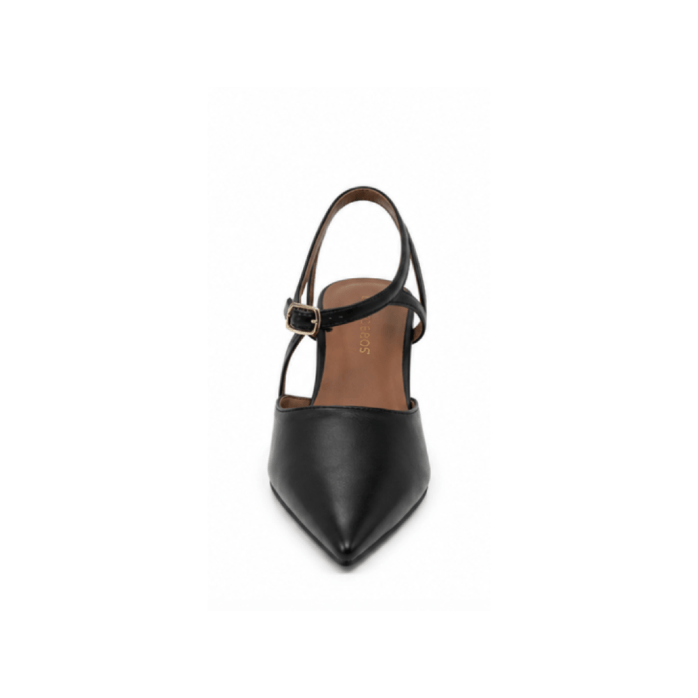 Custom Genuine Leather Pointed Toe Strappy Kitten Heels - Front Toe View