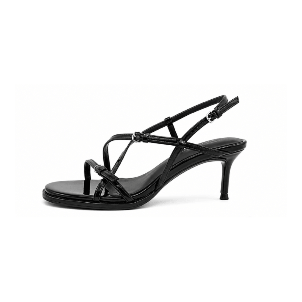 Women’s Patent Leather Strappy Heels - Lateral Side View