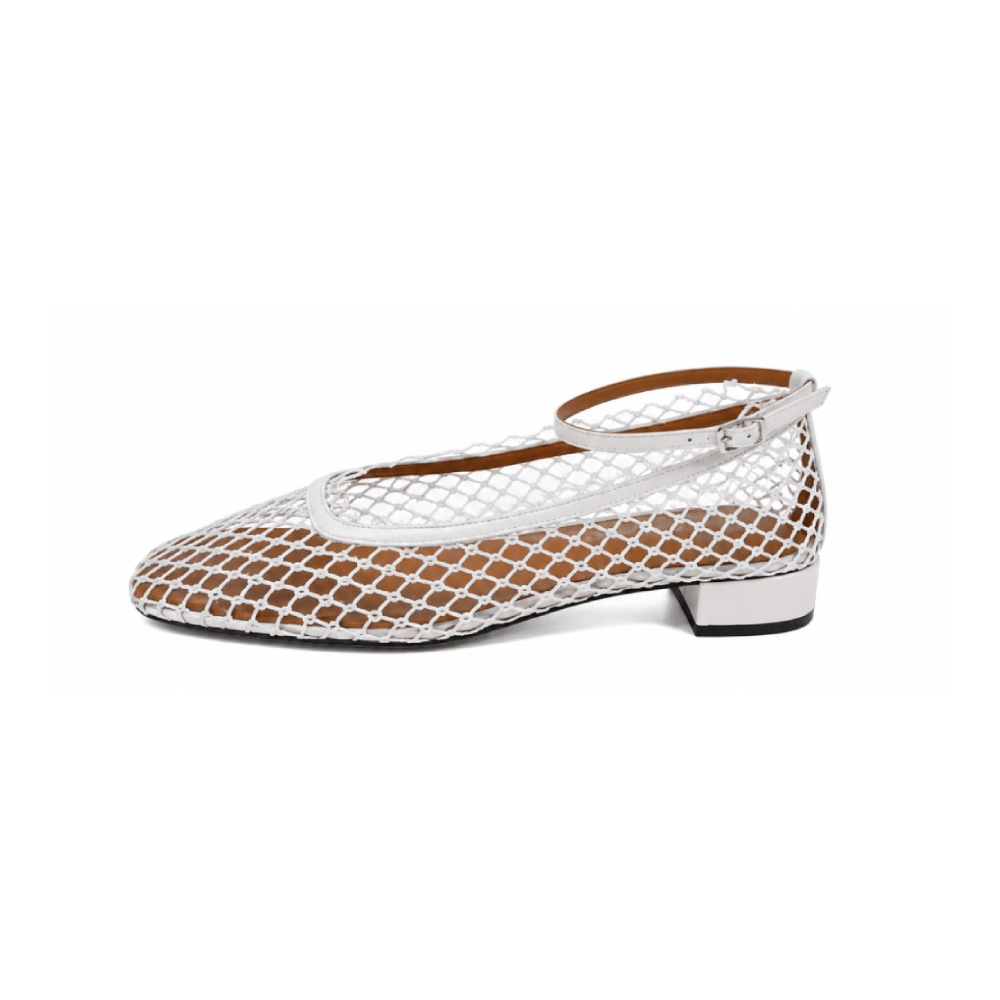 White Lightweight Mesh Ballet Flats - Lateral Side View