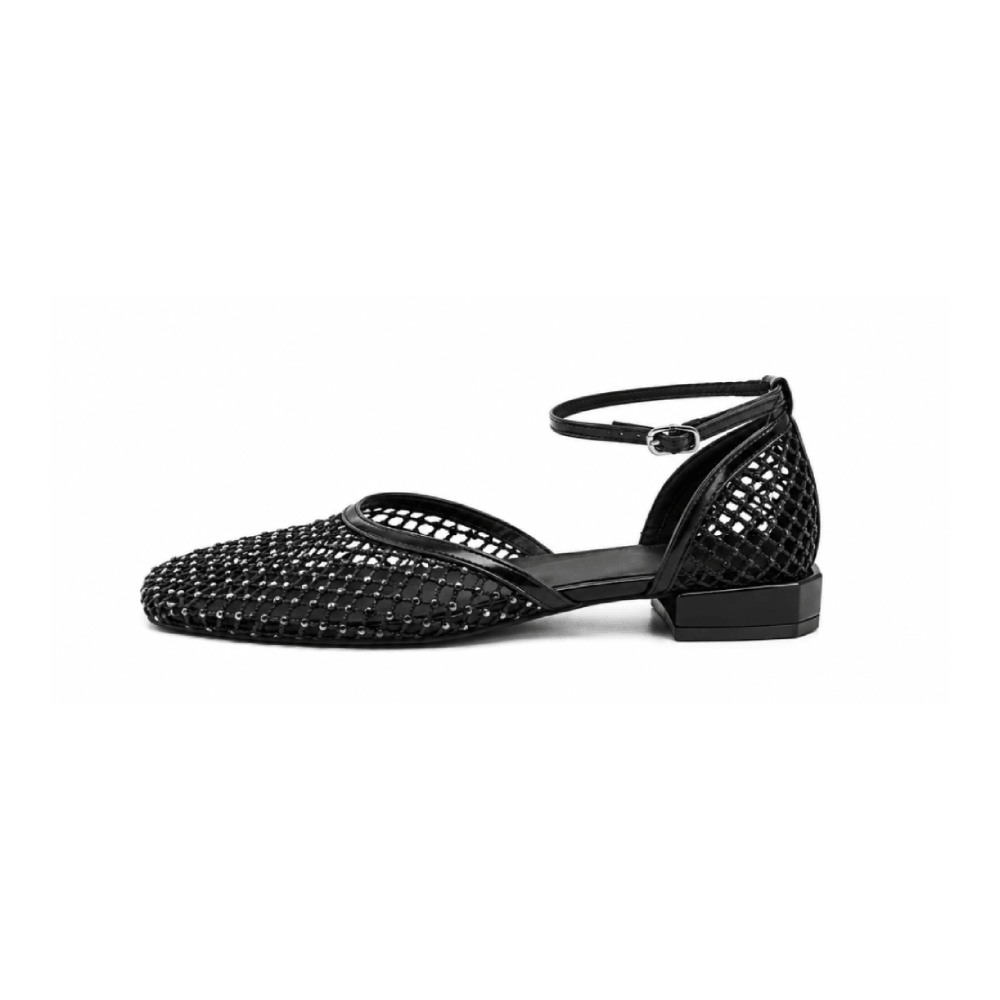 Casual Mesh Square Toe Slingback Flats - Lateral Side View