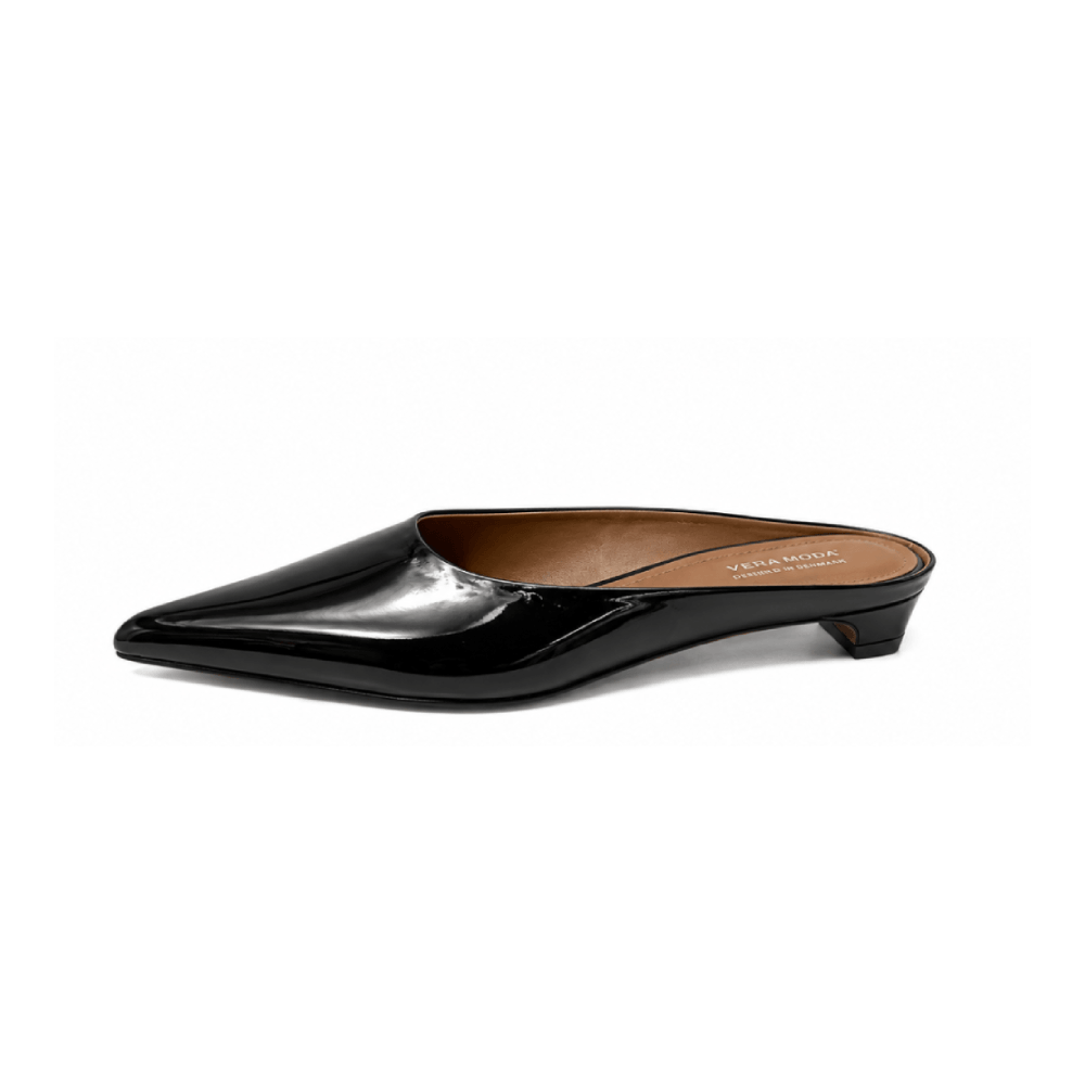 Bespoke Patent Leather Pointed Toe Mule Flats - Lateral Side View