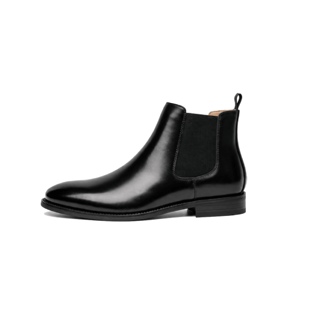 Black Full Leather Chelsea Dress Boots - Lateral Side View