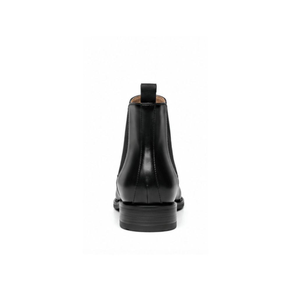 Black Full Leather Chelsea Dress Boots - Heel View