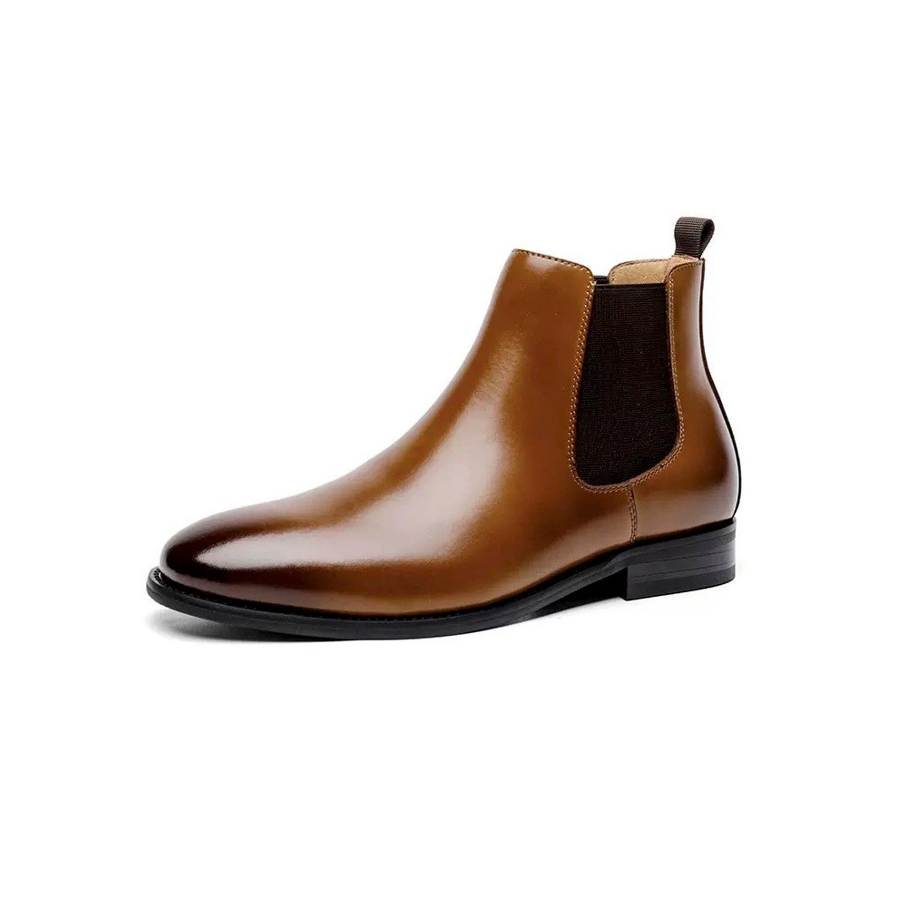 Brown Full Leather Chelsea Dress Boots - Lateral Side View