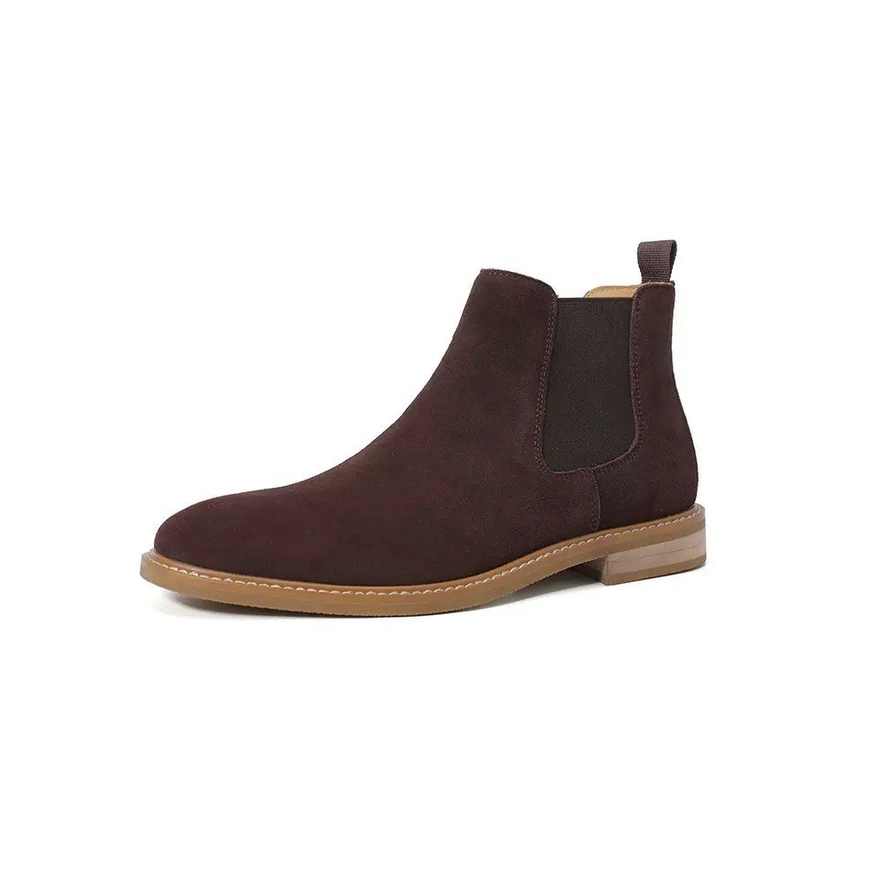 Brown Suede Chelsea Dress Boots - Lateral Side View