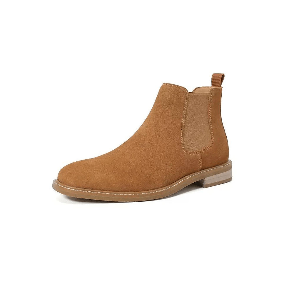 Beige Suede Dress Boots - Lateral Side View