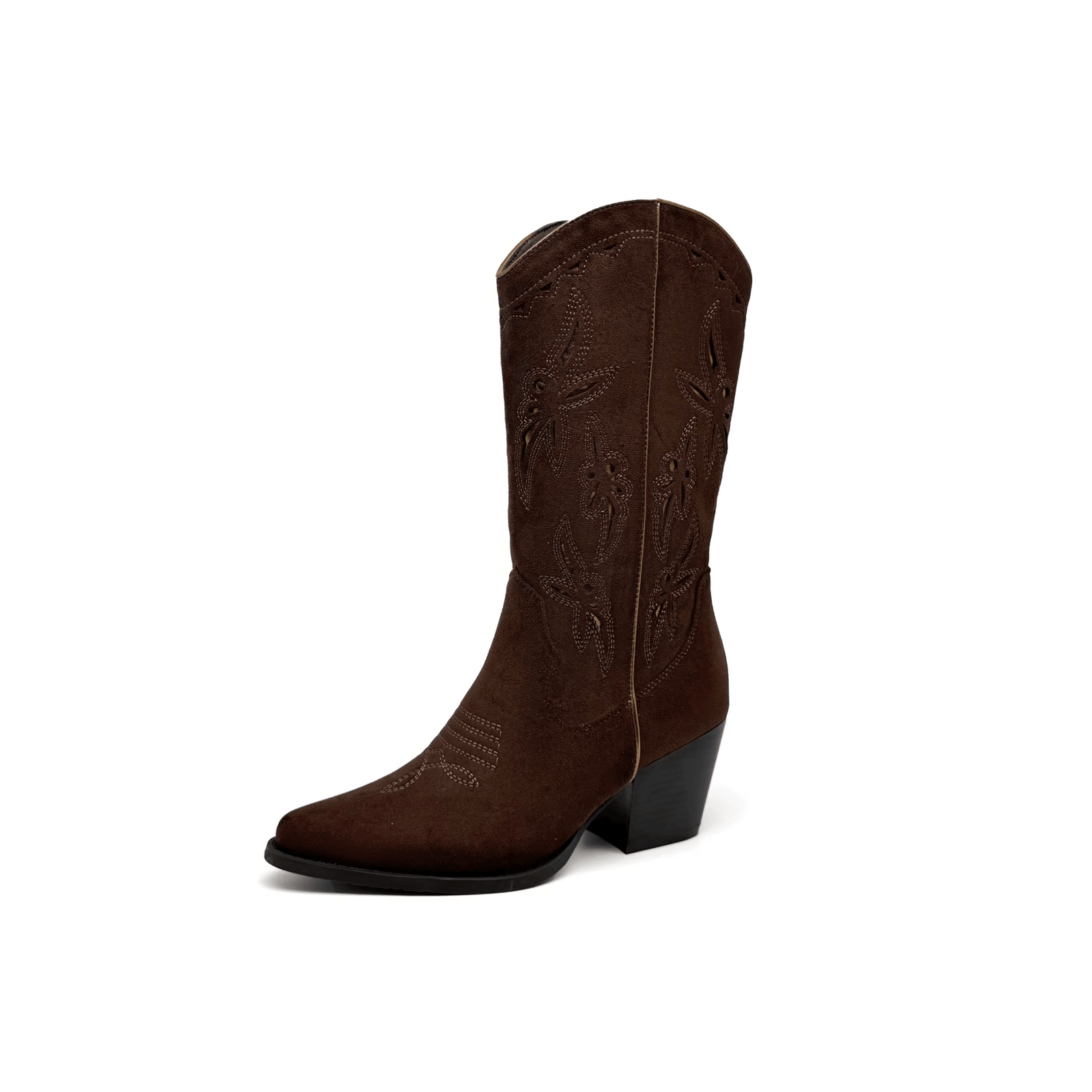 Custom Suede Western Mid Calf Boots - Lateral Side View
