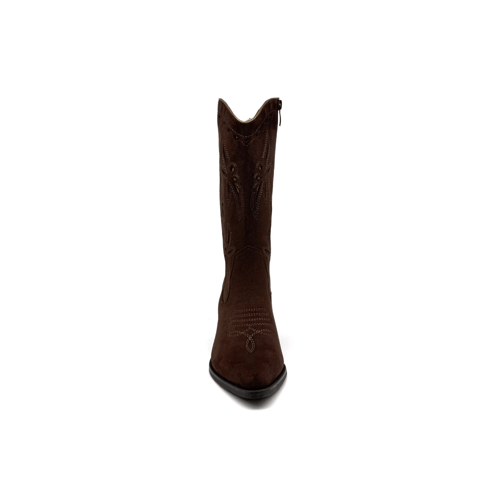 Custom Suede Western Mid Calf Boots - Front Toe View