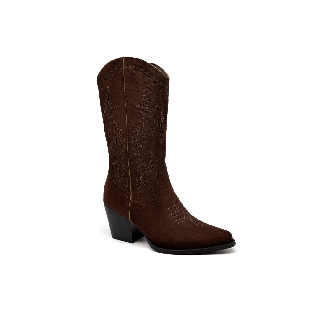 Custom Suede Western Mid Calf Boots - Medial Side View
