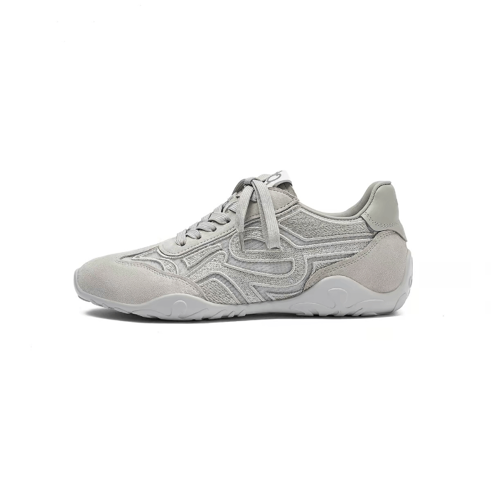 Grey Floral Mesh Ballet Sneakers - Lateral Side View