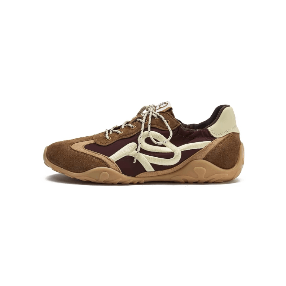 Brown Retro Suede Casual Sneakers - Lateral Side View