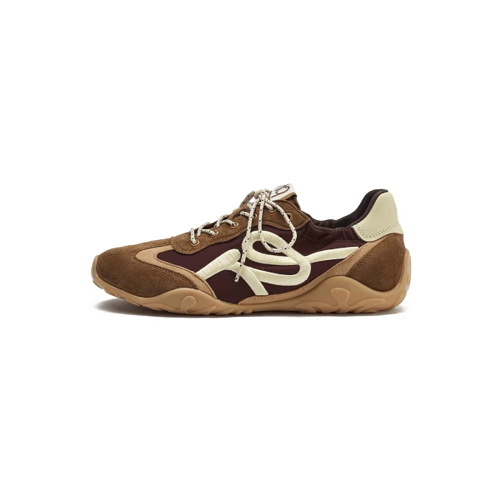 Premium Brown Retro Suede Casual Sneakers - Lateral Side View