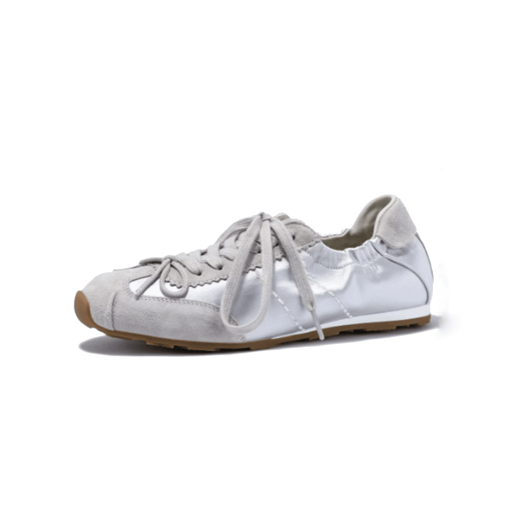 Custom Satin Ballet Flats with Suede Toe Cap - Lateral Side View