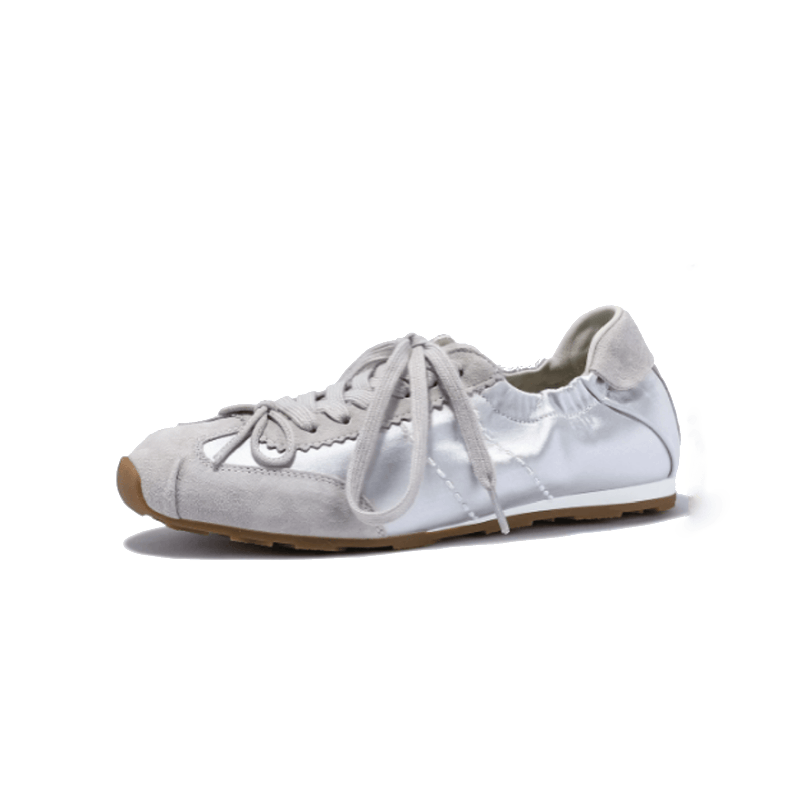 Custom Satin Ballet Flats with Suede Toe Cap - Lateral Side View