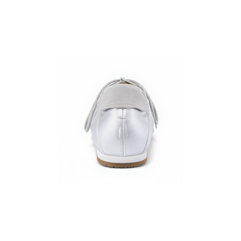 Custom Satin Ballet Flats with Suede Toe Cap - Heel View