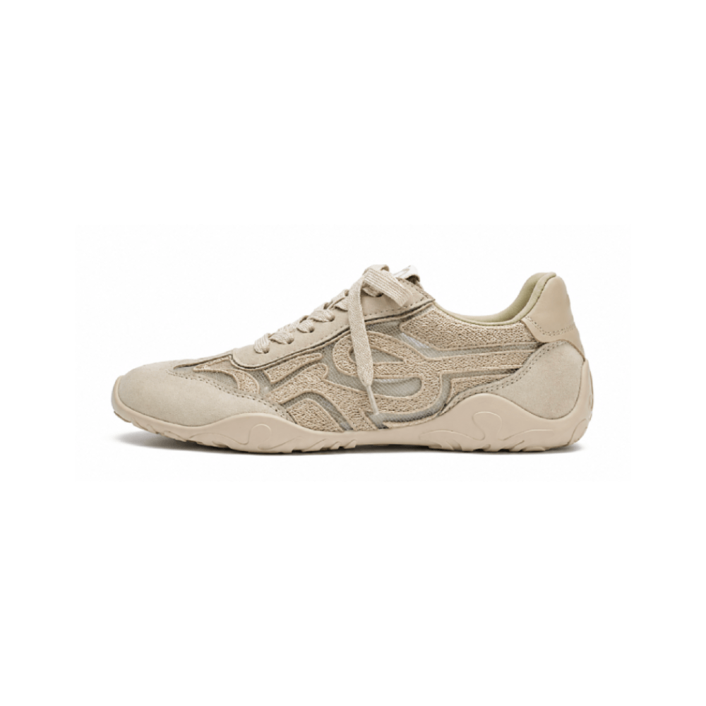 Beige Floral Mesh Ballet Sneakers - Lateral Side View