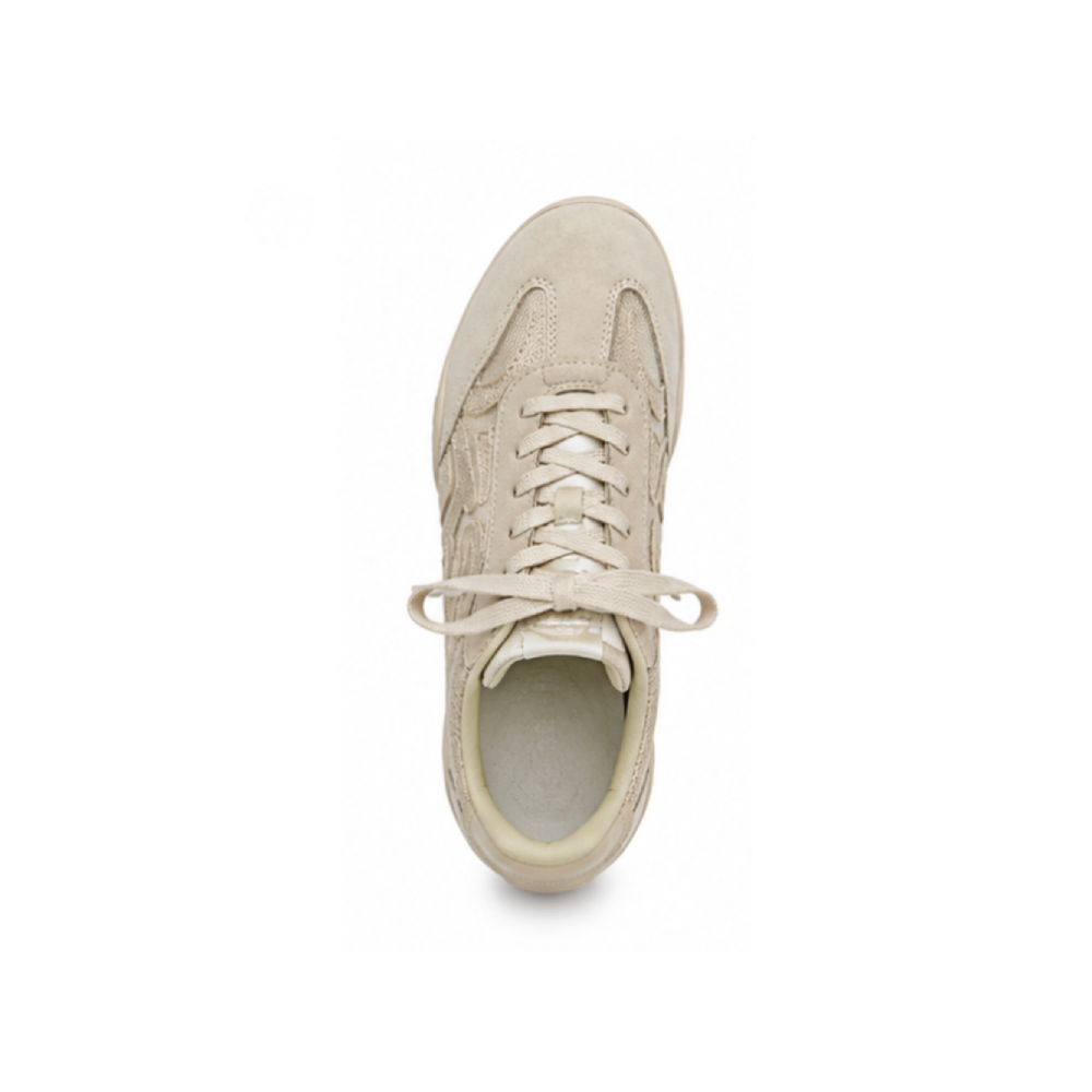 Beige Floral Mesh Ballet Sneakers - Top View