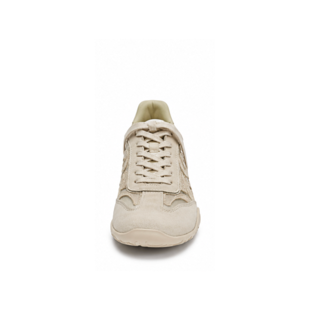 Beige Floral Mesh Ballet Sneakers - Front Toe View