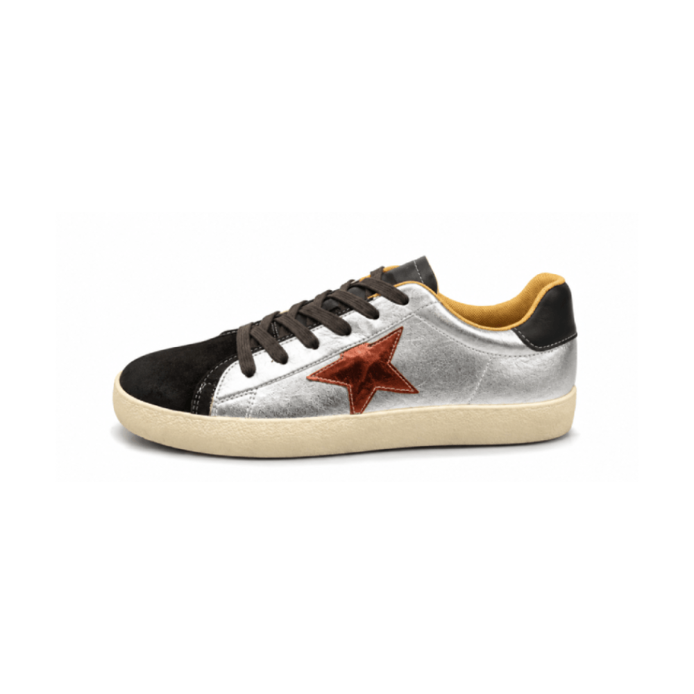 Custom Retro Metallic Leather Sneakers - Lateral Side View