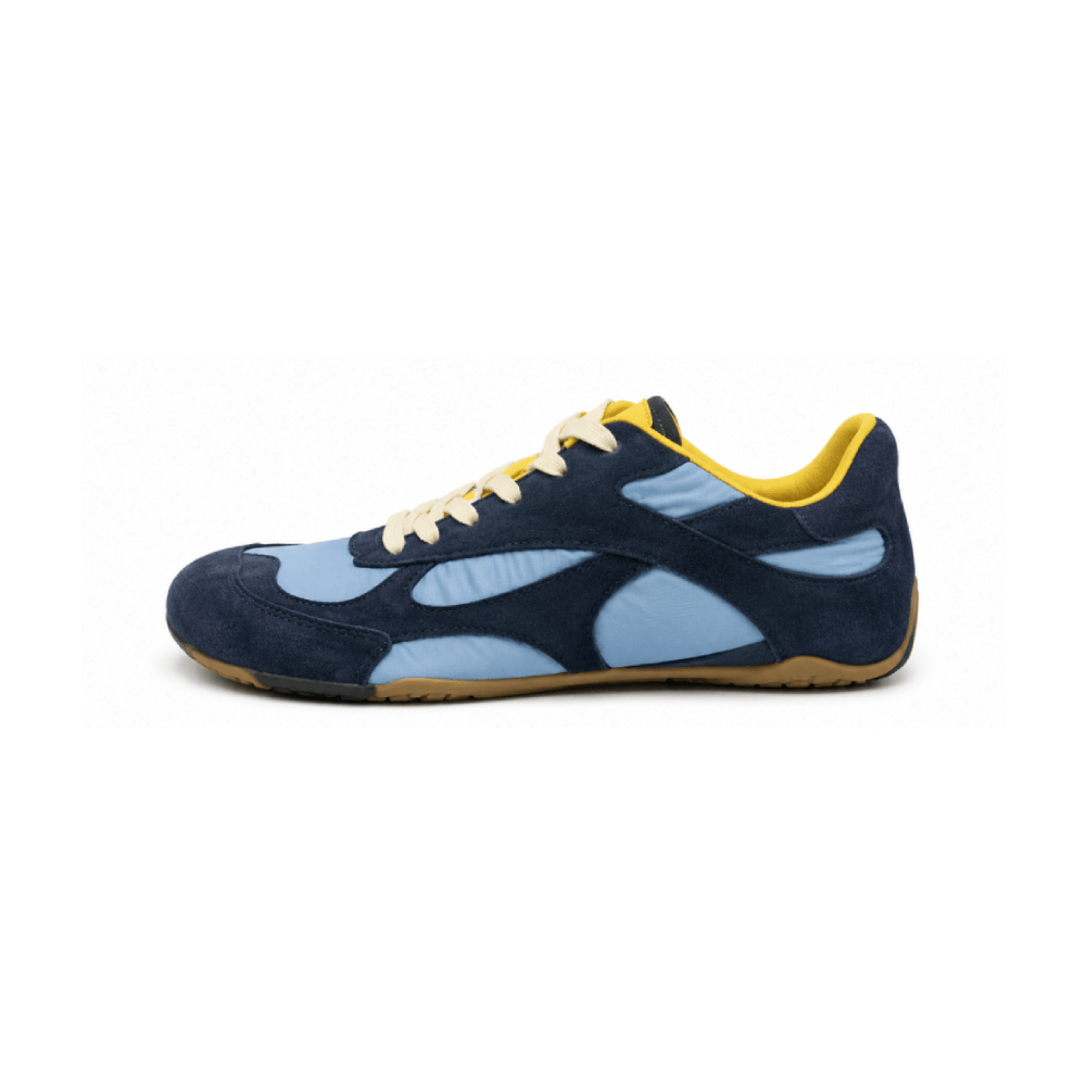 Navy Suede Barefoot Sneakers - Lateral Side View