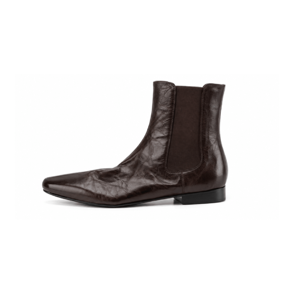 Dark Wine Red Luxury Women’s Soft Lambskin Chelsea Boots - Lateral Side View