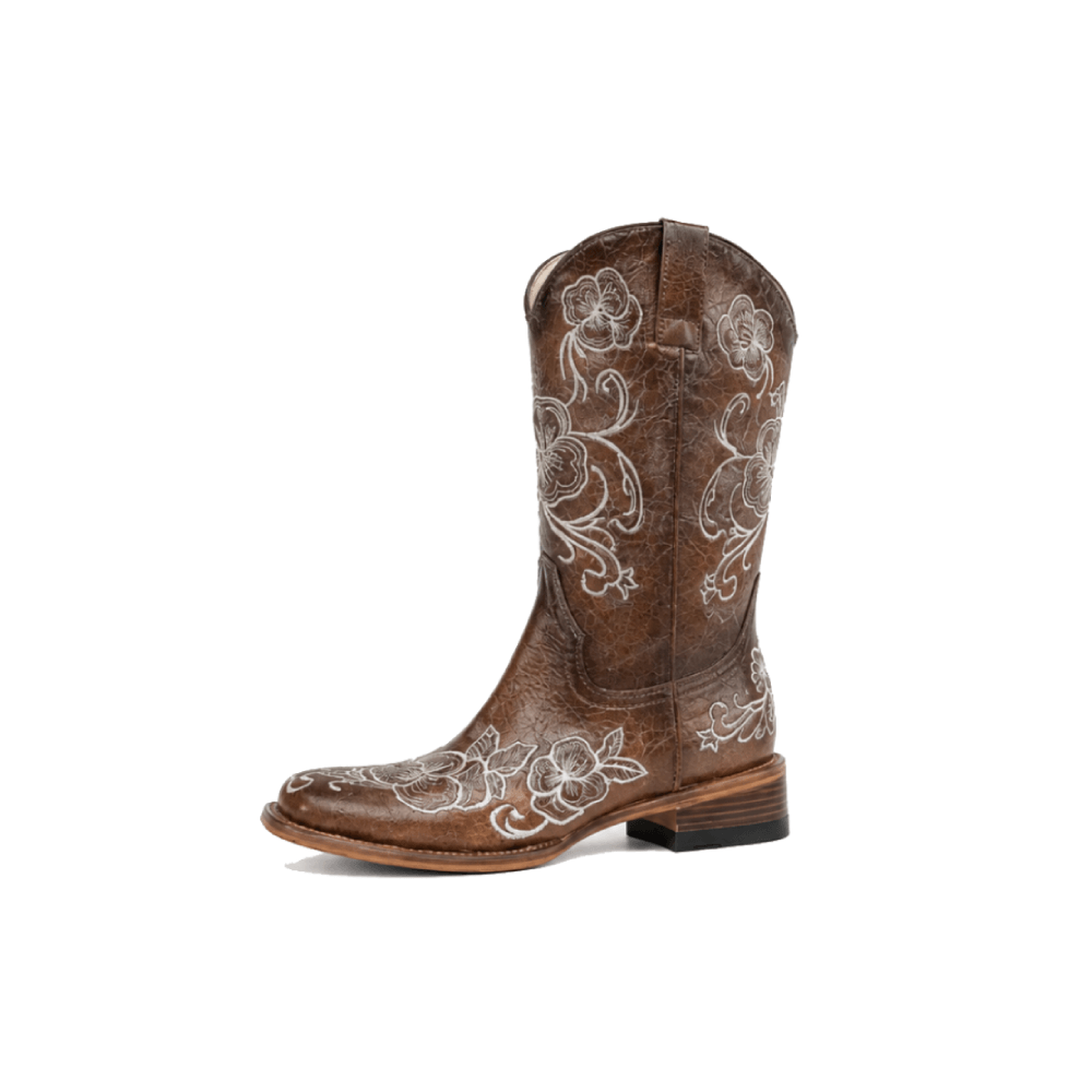 Custom Embroidered Vegan Leather Western Mid Calf Boots - Lateral Side View