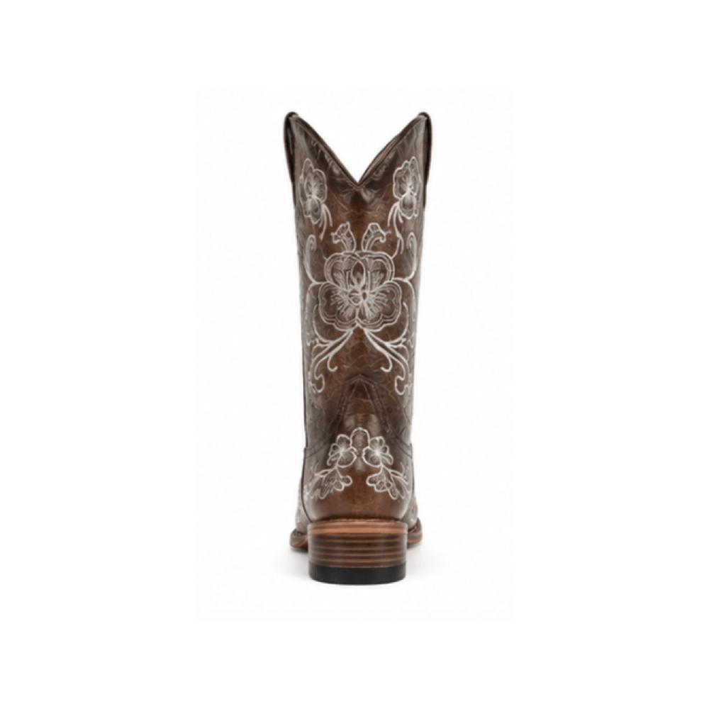 Custom Embroidered Vegan Leather Western Mid Calf Boots - Heel View