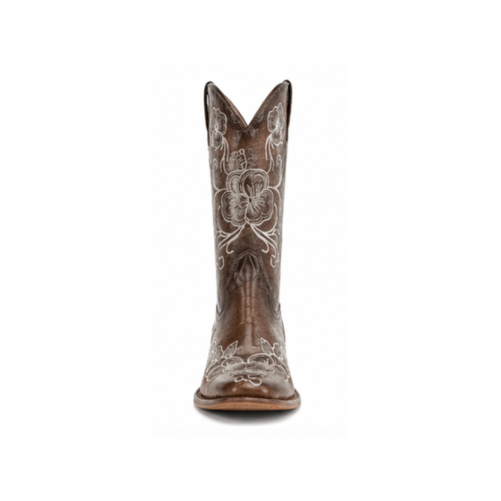 Custom Embroidered Vegan Leather Western Mid Calf Boots - Front Toe View