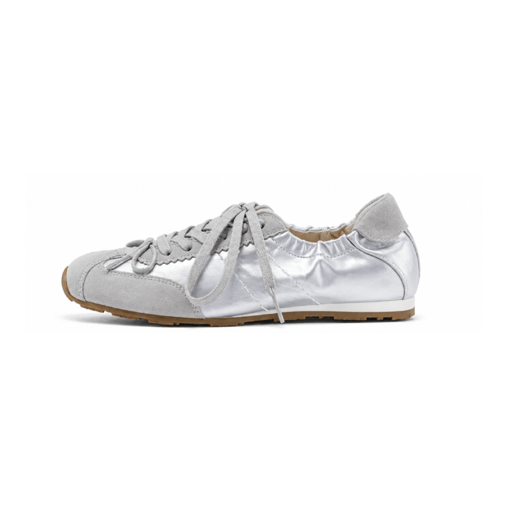 Custom Satin Ballet Flats with Suede Toe Cap - Lateral Side View