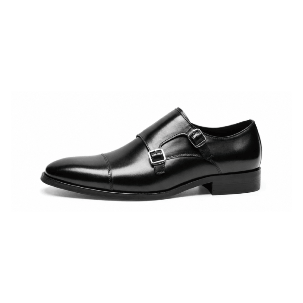 Men's Leather Double Monk Strap Dress Shoes - Lateral Side View