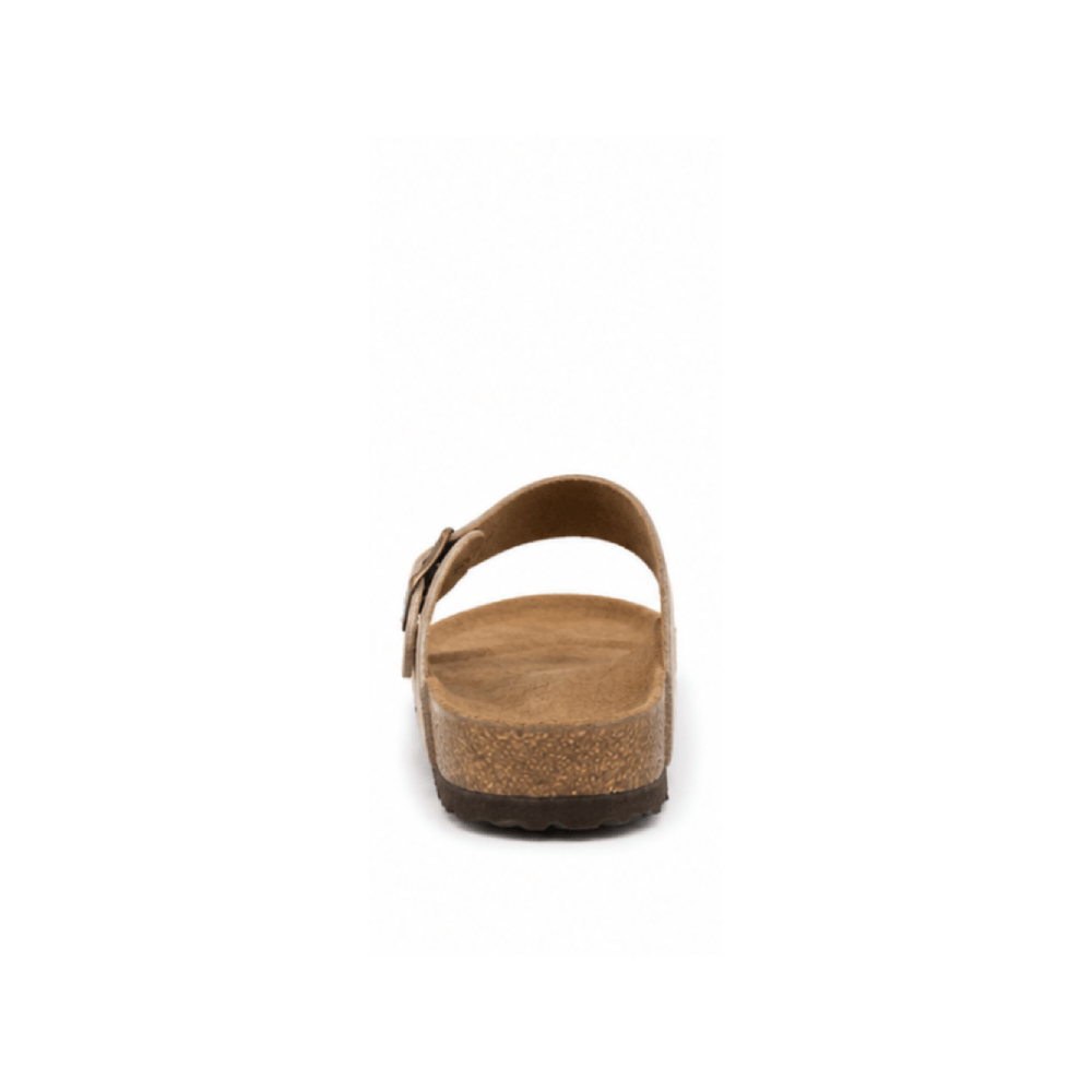 Genuine Leather Thong Sandals with Cork Footbed - Heel View
