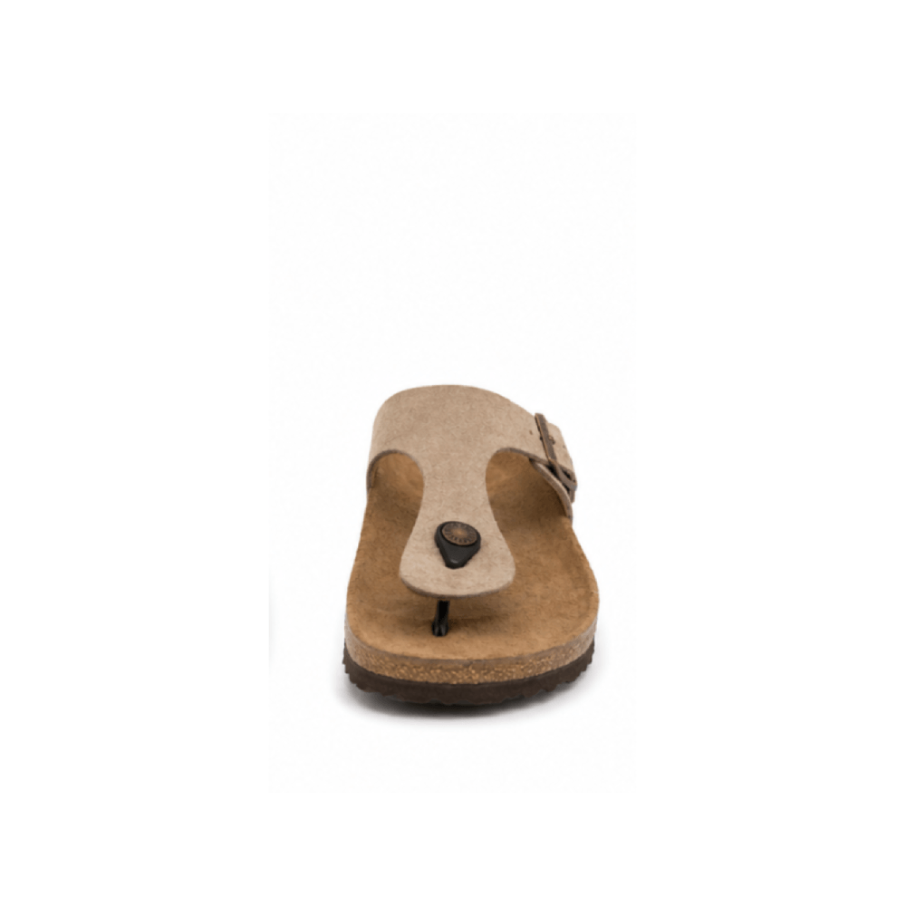 Genuine Leather Thong Sandals with Cork Footbed - Front Toe View